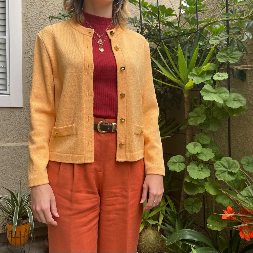 Vintage orange St. John knitted cardigan with gold buttons